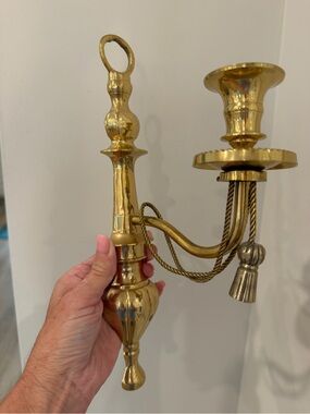 Vintage Large Brass Tassel Candlestick Wall Sconce 12” Taper Candle Holder